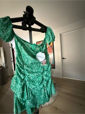 Boohoo Green Floral Ruffle Mini Dress